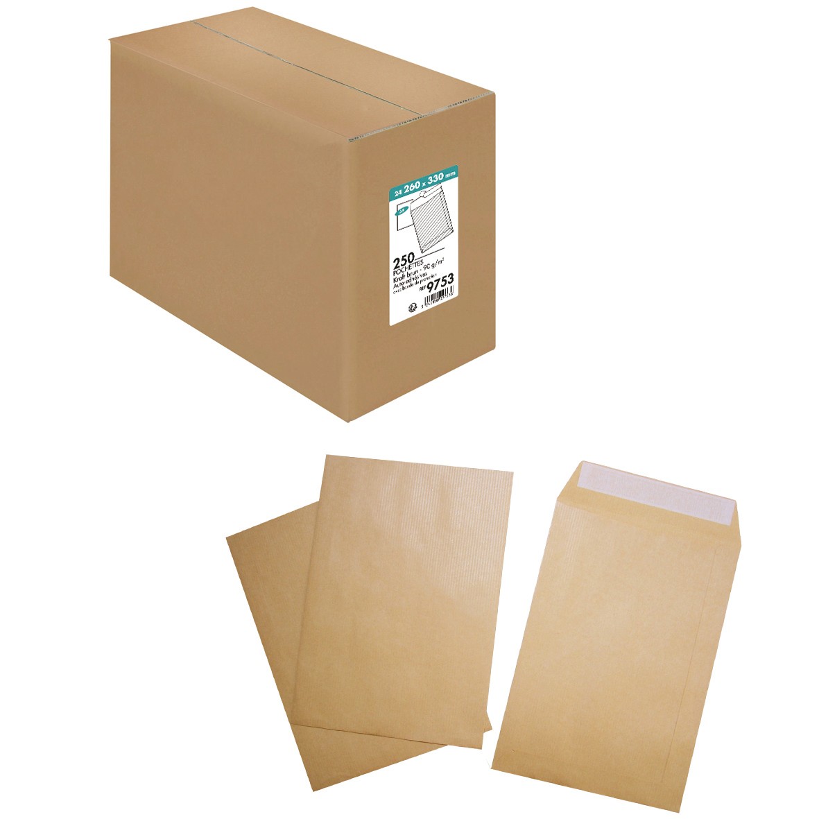 100 Pochettes Kraft Courrier Intérieur Plates 260x330mm