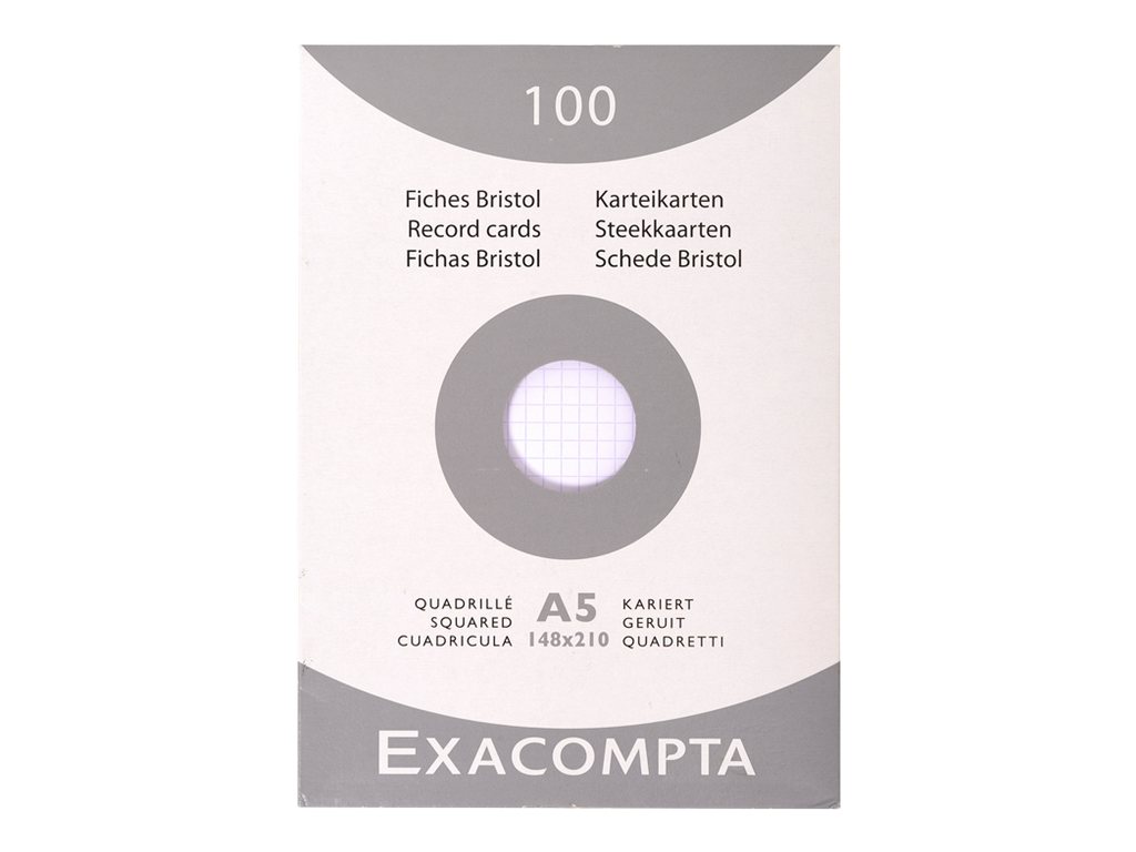 Exacompta - Pack de 100 Fiches Bristol - A5 - petits carreaux - non perforées - blanc