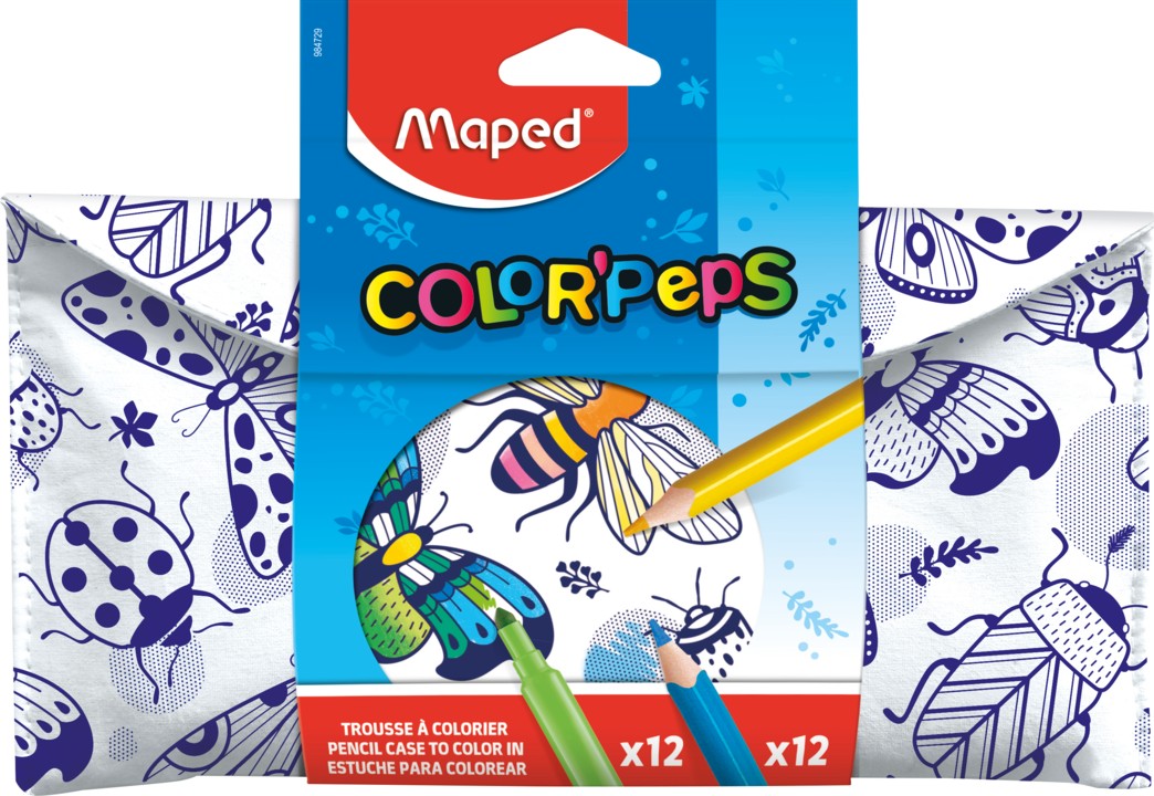 Maped Color'Peps - Trousse garnie à colorier - comprend 12 feutres et 12 crayons de couleur