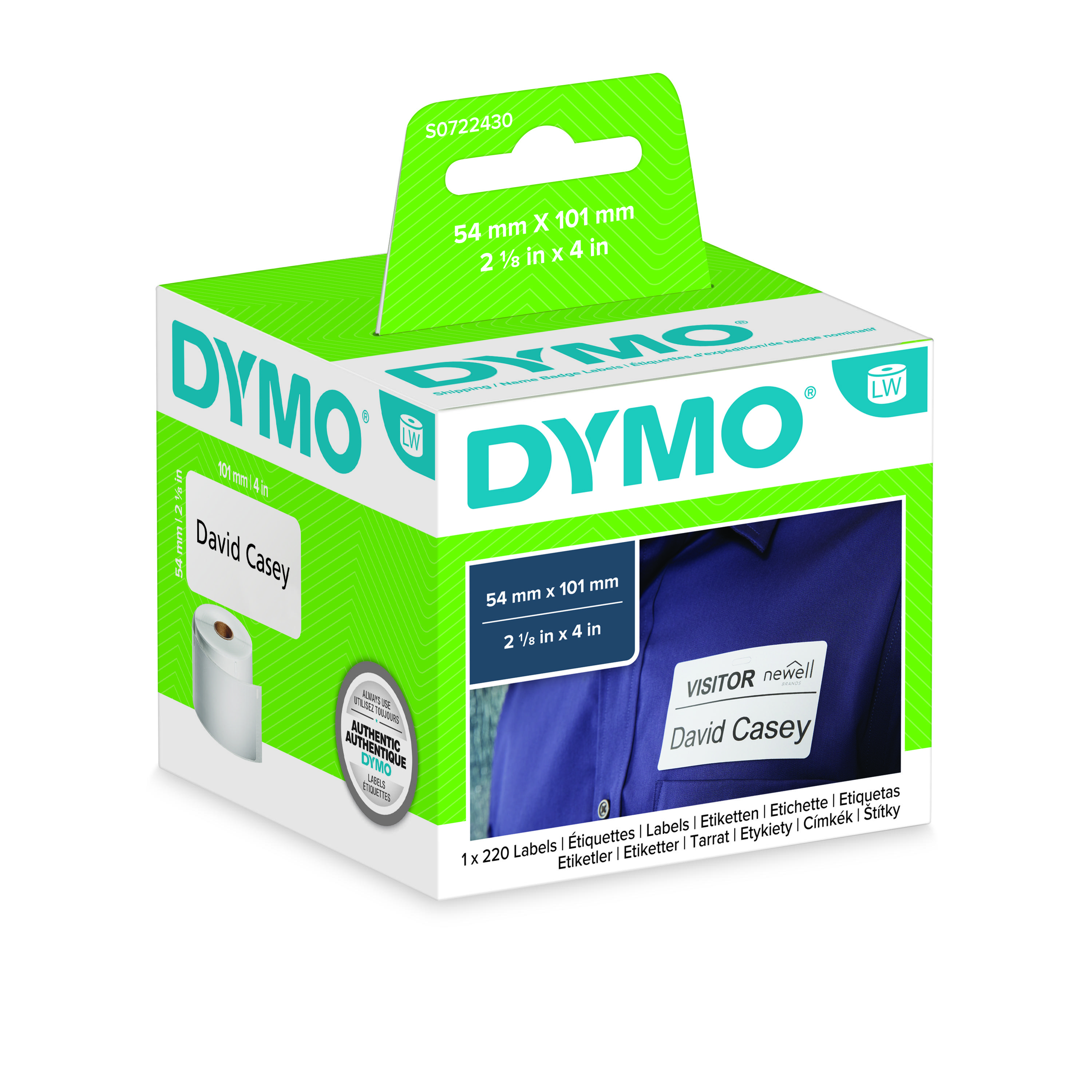 Dymo LabelWriter Shipping  - Ruban d'étiquettes auto-adhésives - 1 rouleau de 220 étiquettes (54 x 101 mm) - fond blanc écriture noire