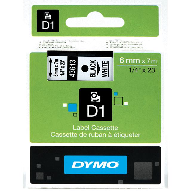 Dymo D1 - Ruban d'étiquettes auto-adhésives - 1 rouleau (6 mm x 7 m) - fond blanc écriture noire 