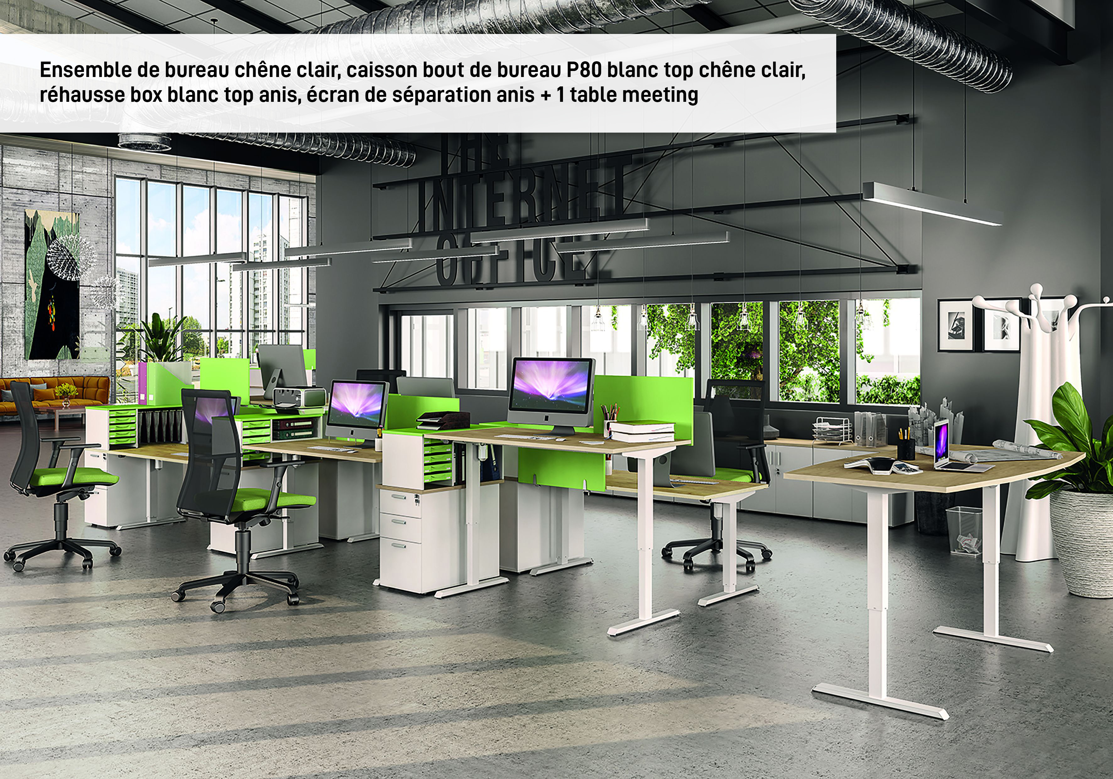 Bureau LEVEL réglable en hauteur par boitier de contrôle - 140 x 80 cm - Imitation Hêtre