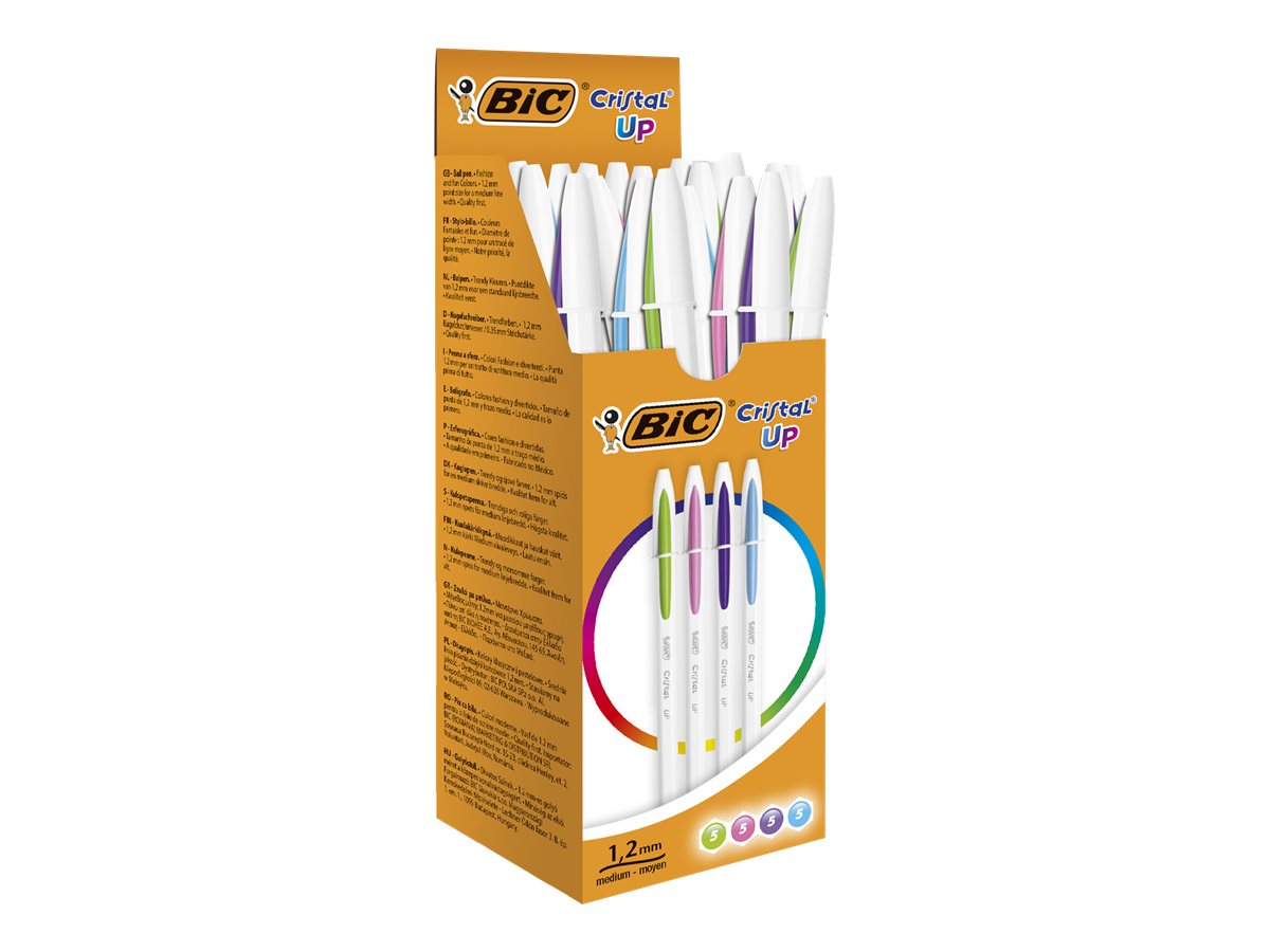 BIC Cristal UP - 20 Stylos à bille - couleurs fantaisies assorties - pointe moyenne (1,2 mm)
