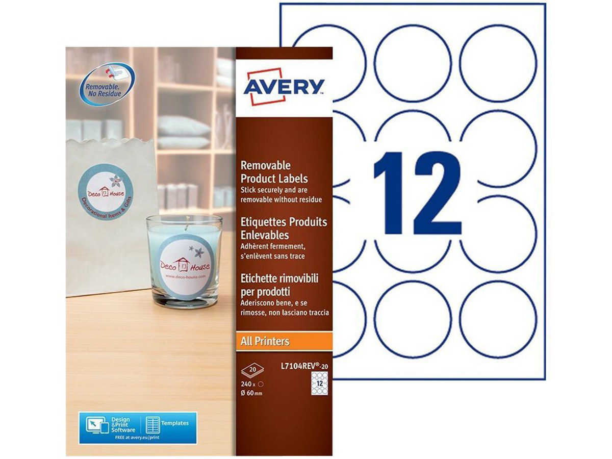 Étiquettes Rondes Repositionnables Avery - Diamètre 60 Mm - Blanc - 300 Étiquettes