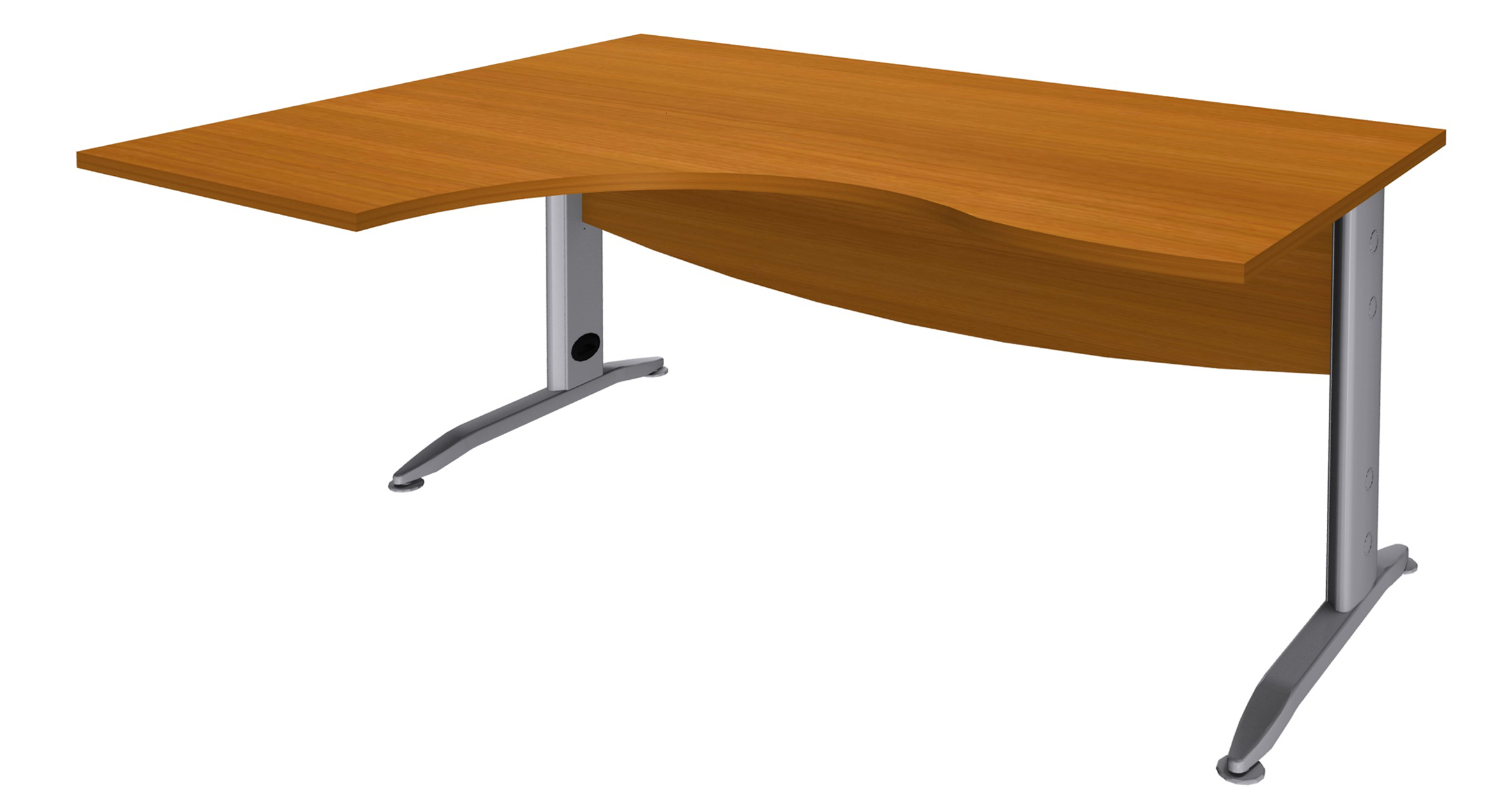 Bureau compact à gauche IDRA - L180 cm - Pieds alu - plateau imitation Merisier (Pieds de renfort obligatoire à rajouter - non inclus)