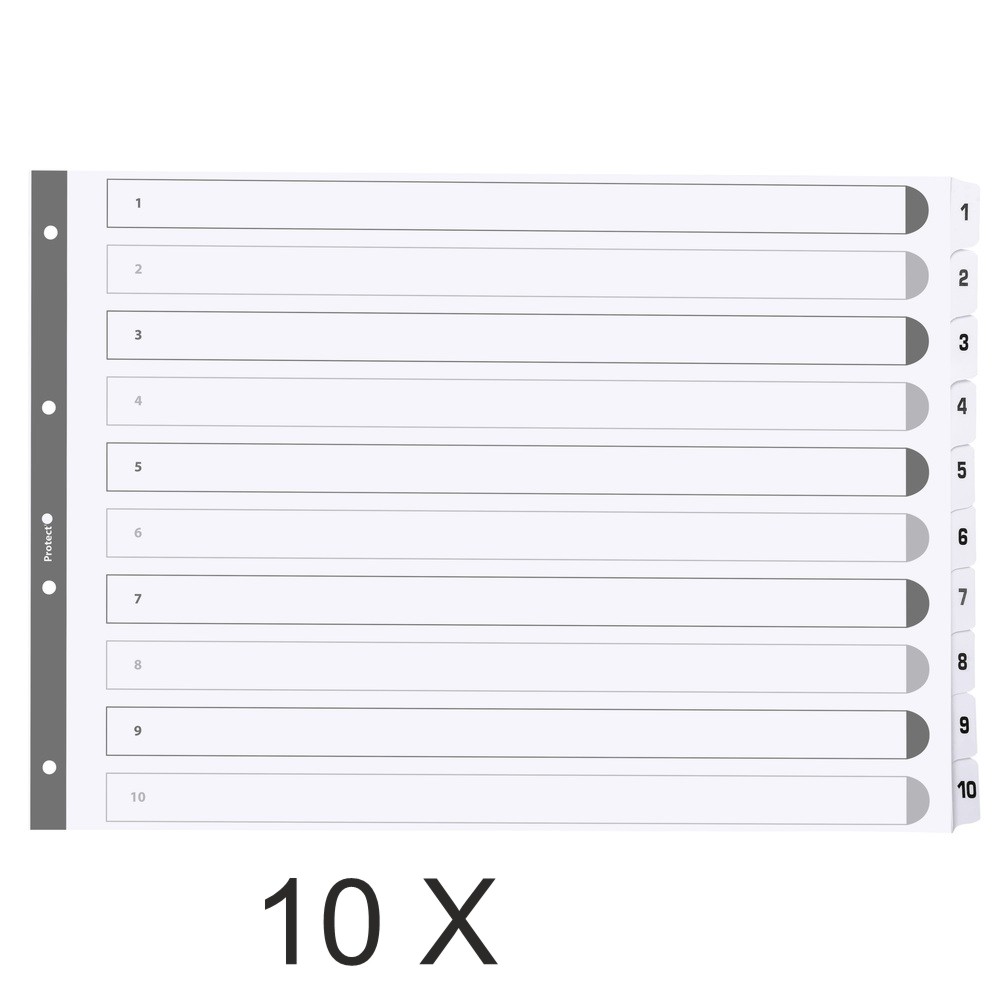 Exacompta - Pack de 10 intercalaires 10 positions numériques - A3 - blanc - touches plastifiées