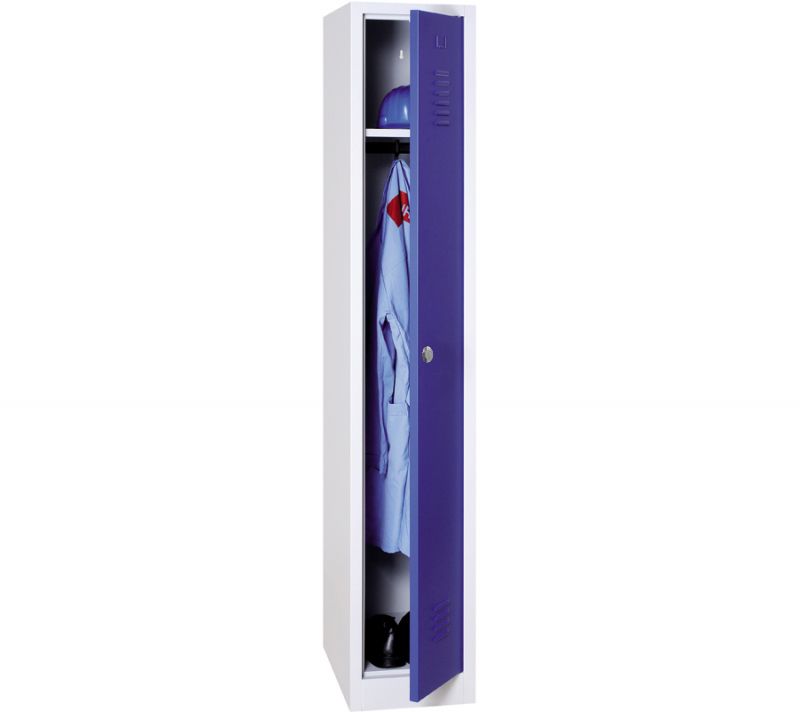 Vestiaire industrie propre monobloc 1 colonne - H180 x L30 x P50 cm - gris/bleu