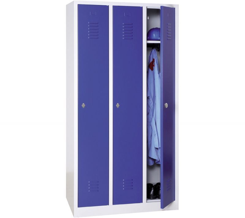 Vestiaire industrie propre monobloc 3 colonnes - H180 x L90 x P50 cm - gris/bleu