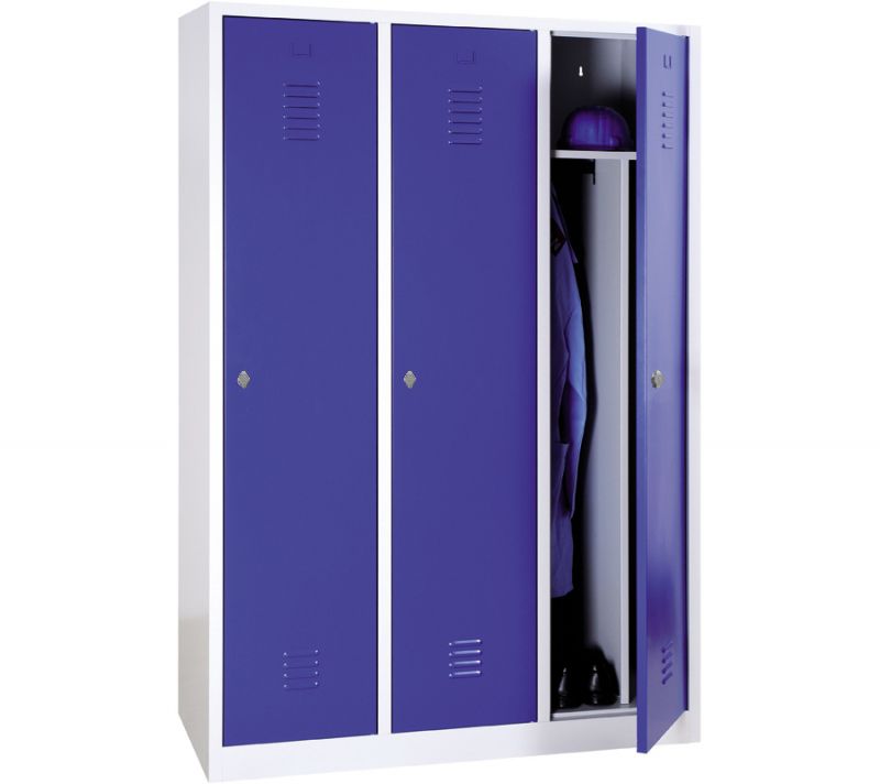 Vestiaire industrie salissante monobloc 3 colonnes - H180 x L120 x P50 cm - gris/bleu