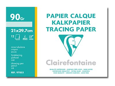 Clairefontaine Fine Arts - Pochette papier calque - 12 feuilles - A4 - 90 gr