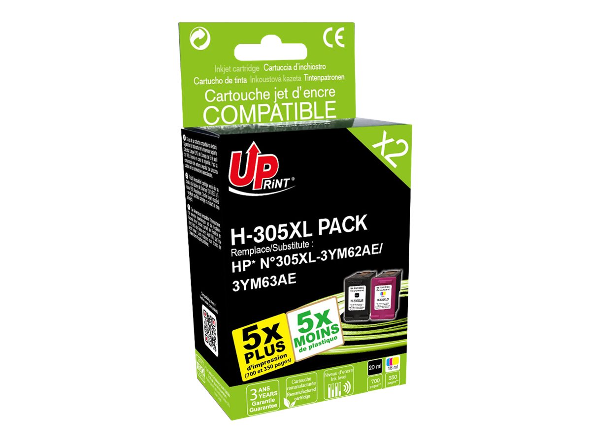 Cartouche compatible HP 305XL - pack de 2 - noir, cyan, magenta, jaune - Uprint H-305XL 