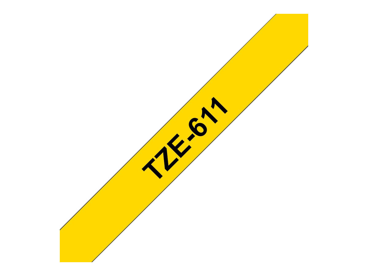 Brother TZe611 - Ruban d'étiquettes auto-adhésives - 1 rouleau (6 mm x 8 m) - fond jaune écriture noire 