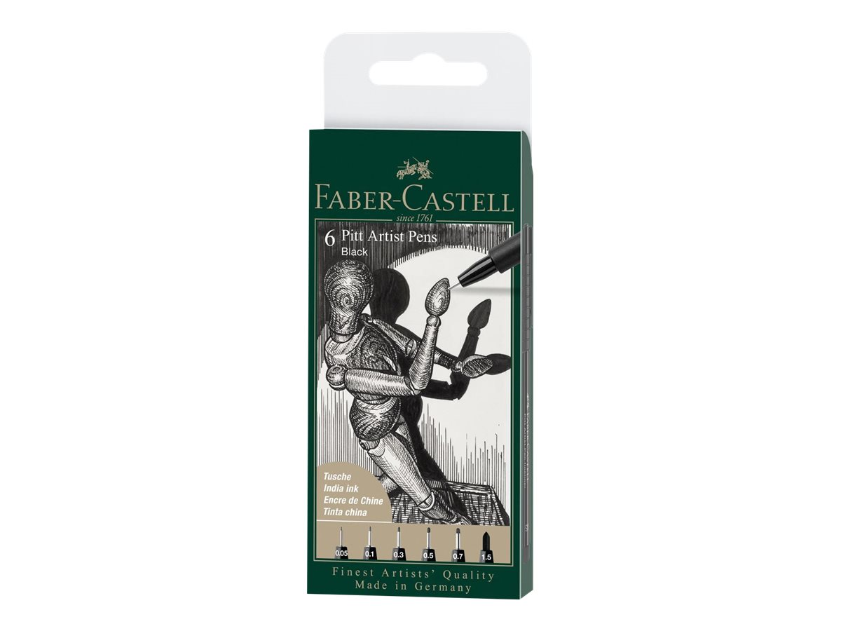 Faber-Castell PITT Artist Pen - Lot de 6 feutres noir - différentes pointes
