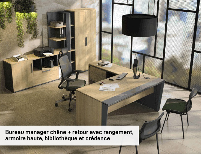 Bureau manager ARCADE - 165 cm - chêne/anthracite