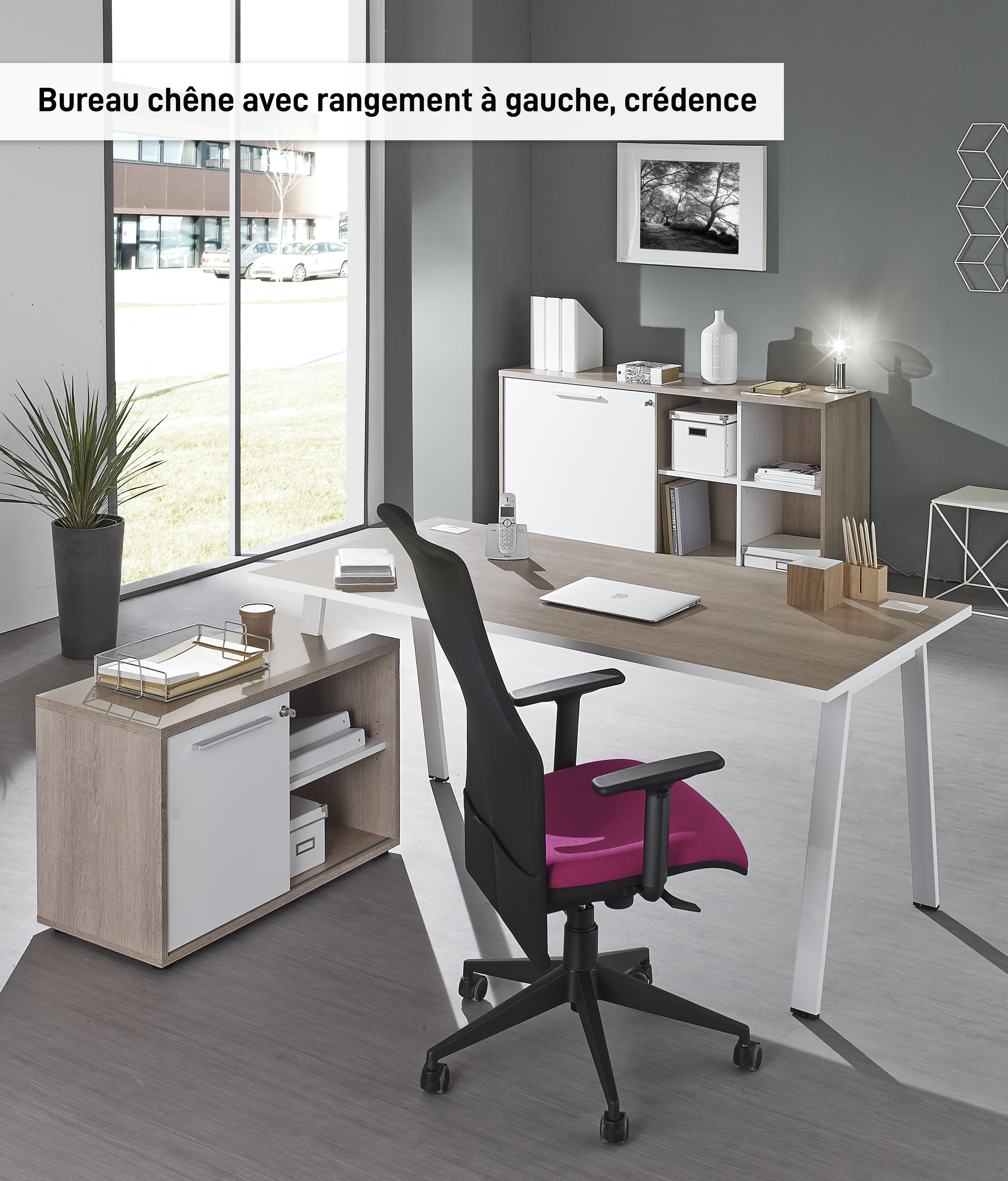 Bureau manager ARPE avec bloc de rangement gauche - 160 cm - Chêne