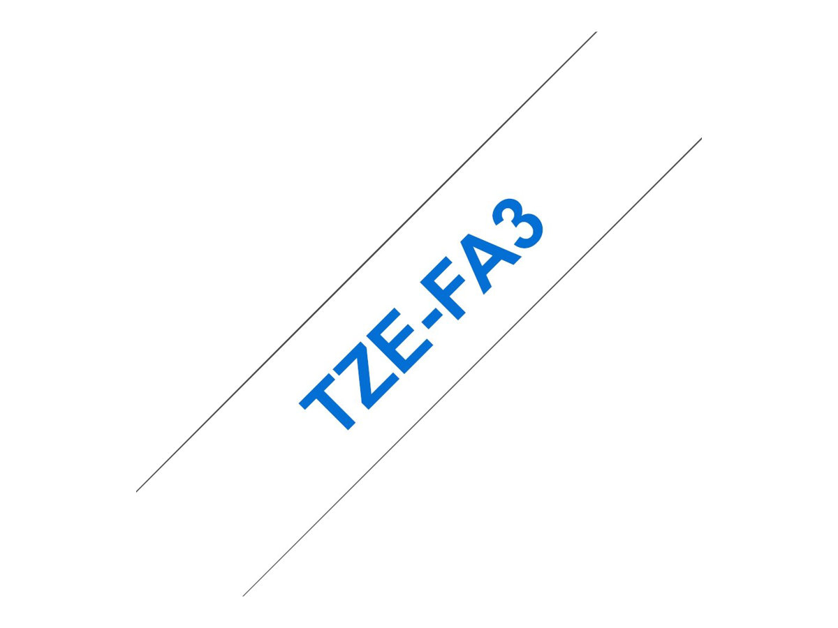 Brother TZeFA3 - Ruban d'étiquettes textile auto-adhésives - 1 rouleau (12 mm x 3 m) - fond blanc écriture bleu