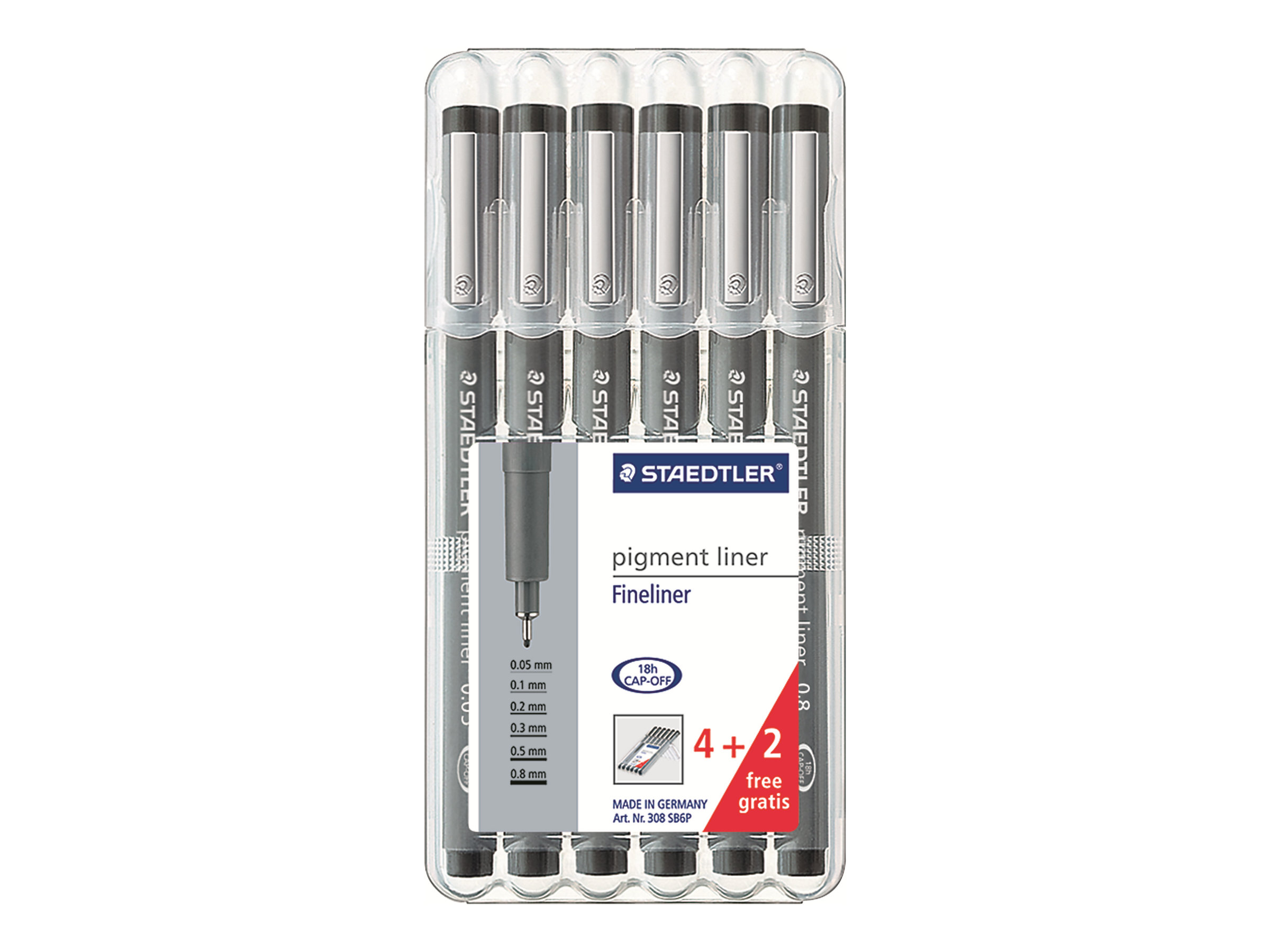 STAEDTLER pigment liner - 6 Feutres fins - noir - différentes tailles de pointes