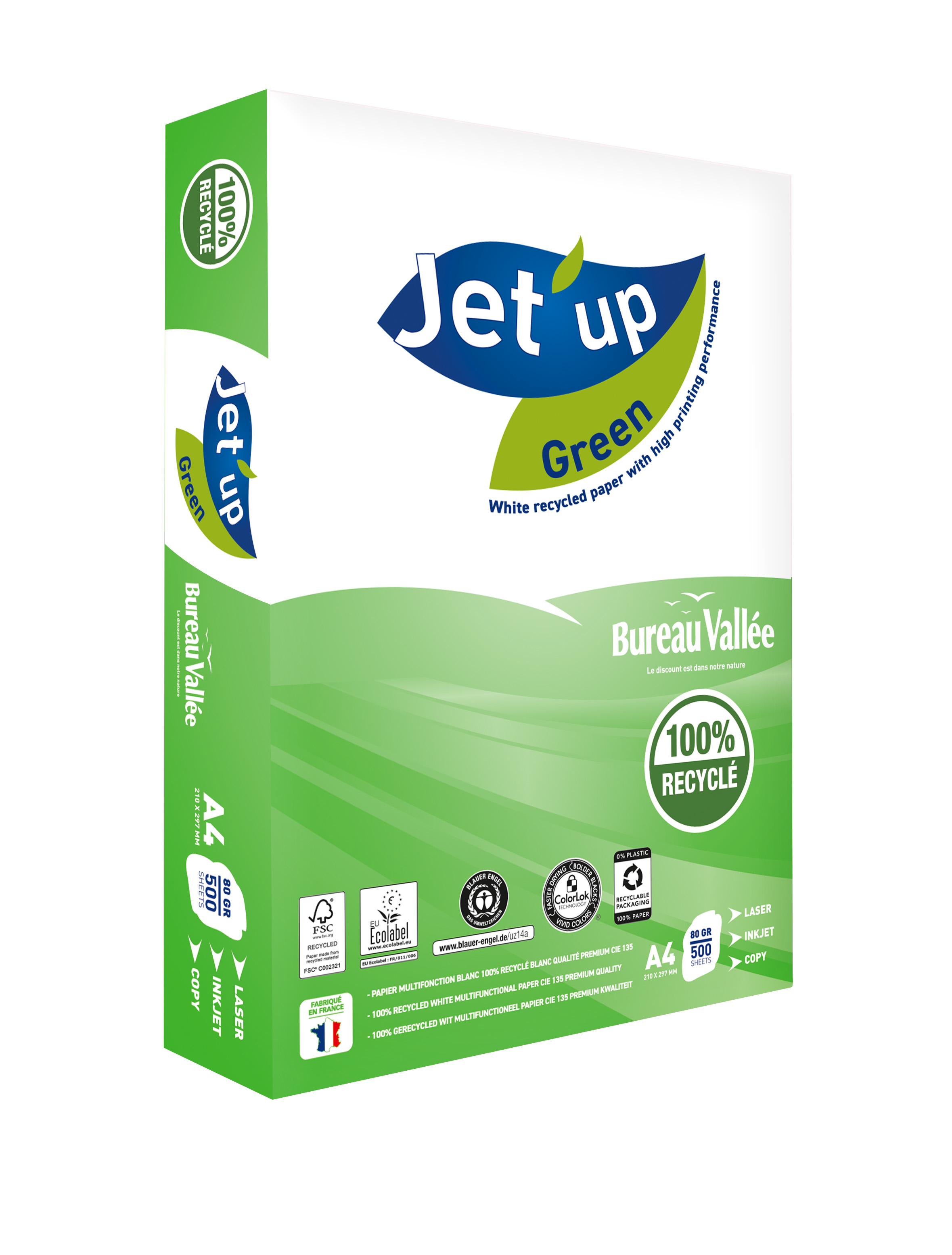 Jet'up Green Bureau Vallée - Papier blanc - A4 (210 x 297 mm) - 80 g/m² - 500 feuilles