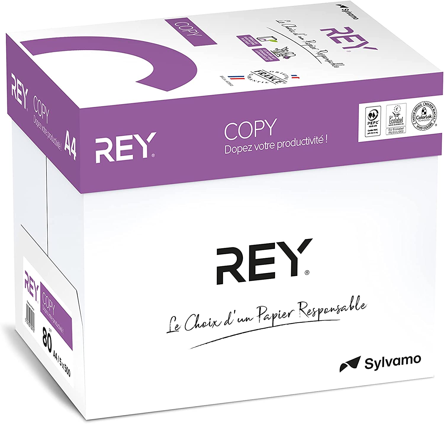Rey Copy - Papier blanc - A4 (210 x 297 mm) - 80 g/m² - 2500 feuilles (carton de 5 ramettes)