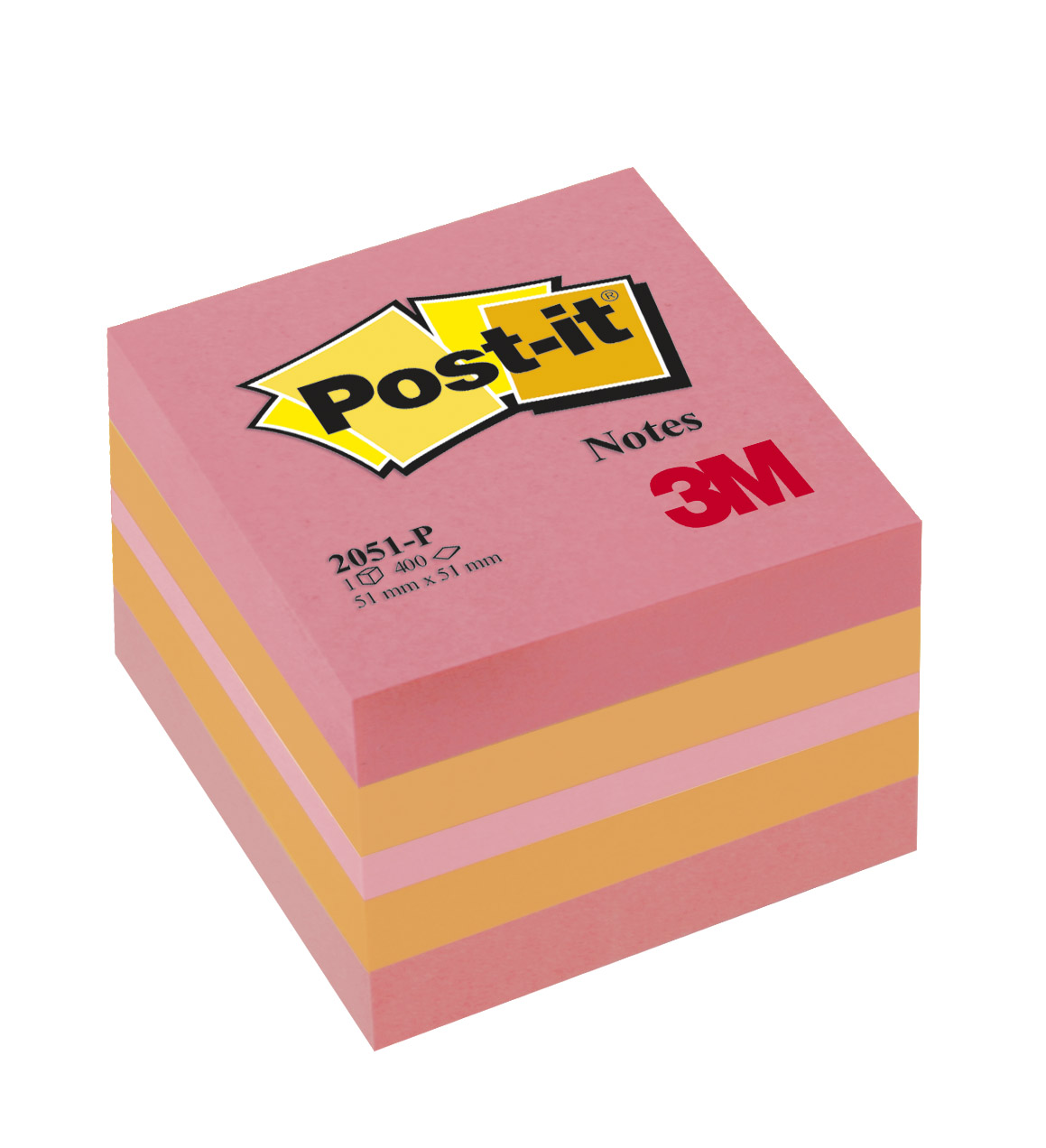 Post-it - Mini Bloc Cube - rose/orange - 400 feuilles - 51 x 51 mm