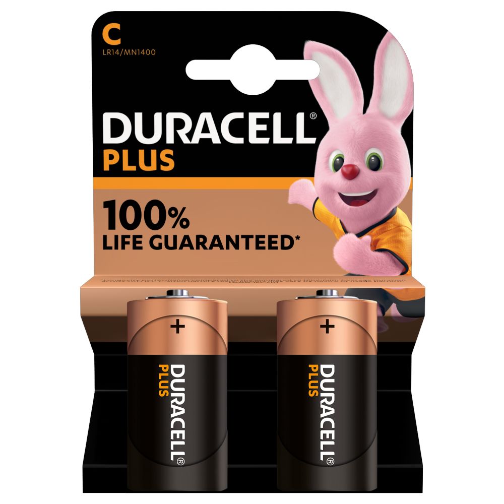 DURACELL 100% Plus -2 piles alcalines - C LR14