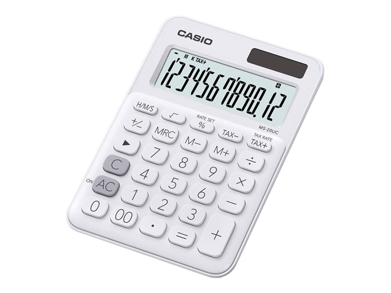 Calculatrice de bureau Casio MS-20UC - 12 chiffres - alimentation batterie et solaire - blanc