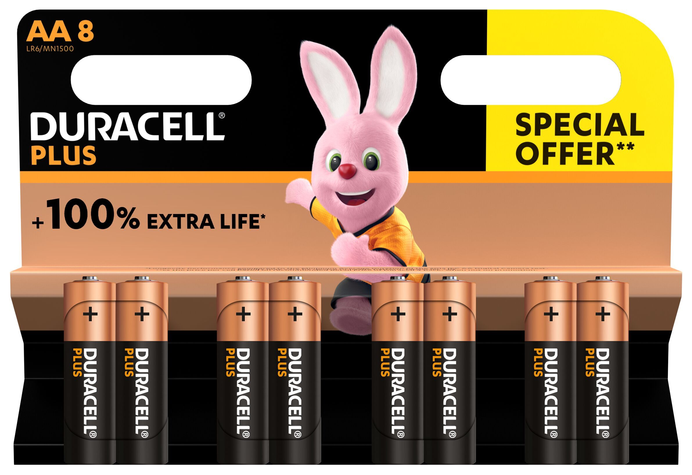 DURACELL 100% Plus offre spéciale - 8 piles alcalines - AA LR06 