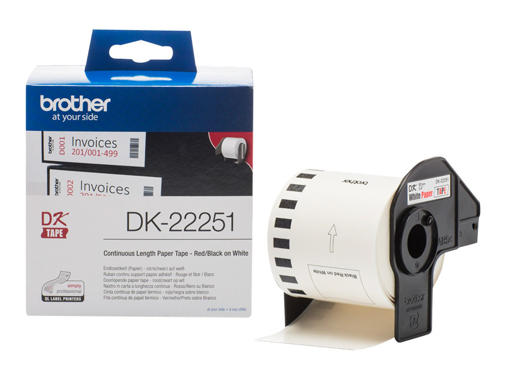 Brother DK-22251 - Ruban d'étiquettes auto-adhésives - 1 rouleau (62 mm x 15 m) - fond blanc écriture noire ou rouge