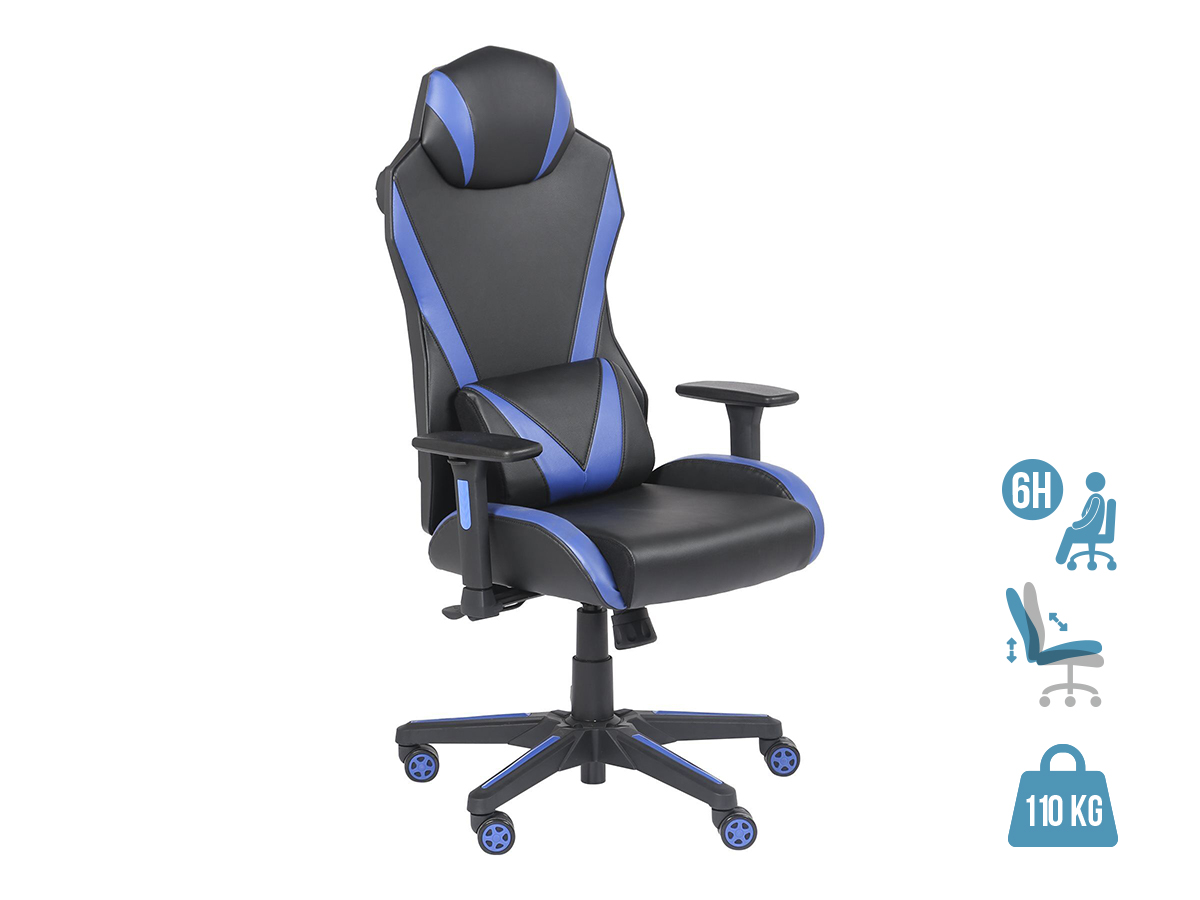 Fauteuil Vibrant Avec Haut Parleurs Intégrés Et Récepteur Bluetooth Fauteuil gamer ONLINE - accoudoirs réglables - enceintes intégrées - Noir  et bleu Pas Cher | Bureau Vallée