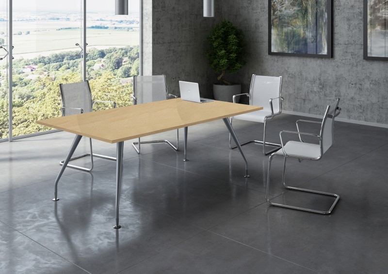 Table de réunion PLAZA - L160 x H72 x P90 - Pieds métal - Plateau hêtre
