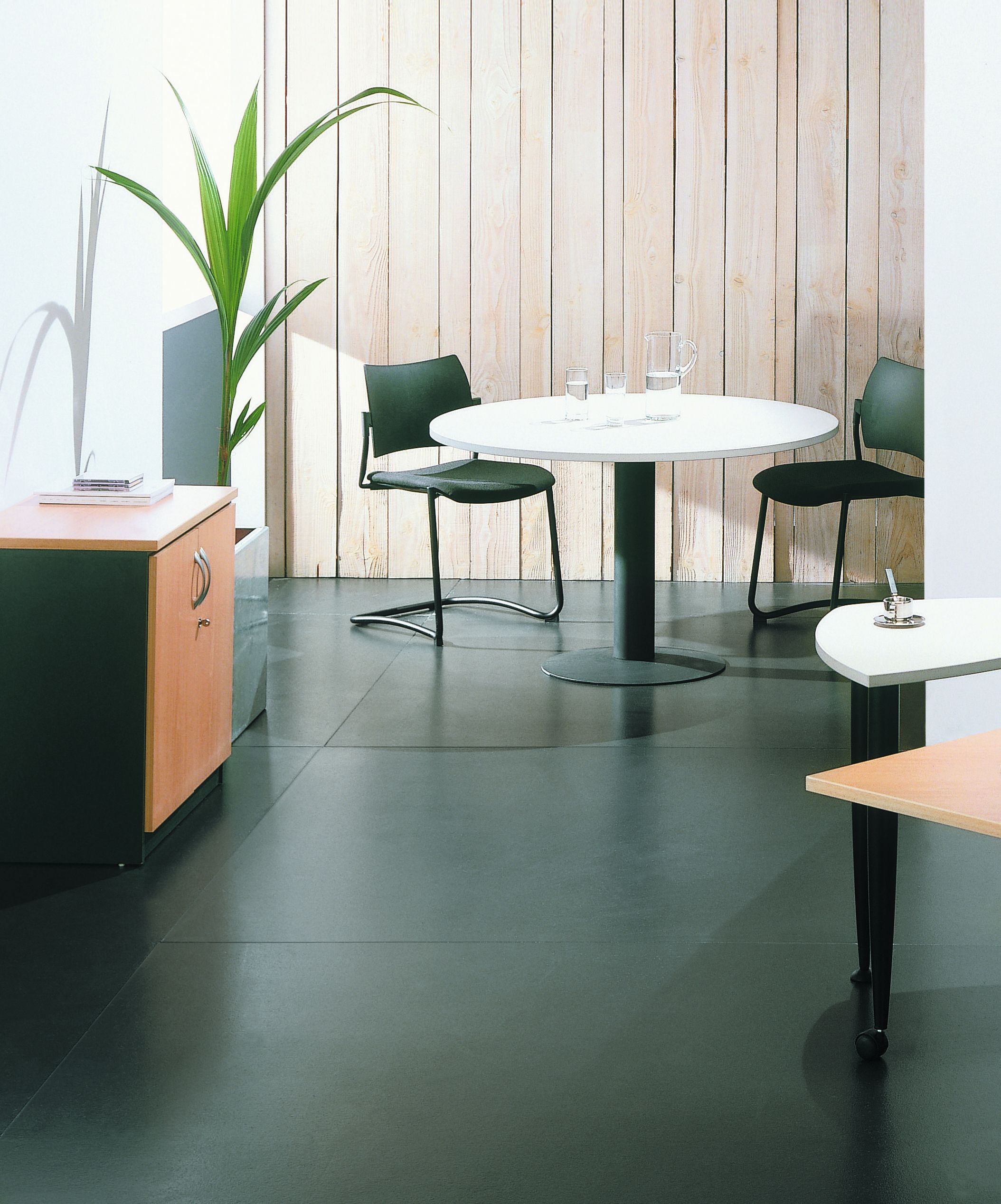 Table de réunion ronde - diam 100 cm - pieds tulipe anthracite - plateau blanc perle