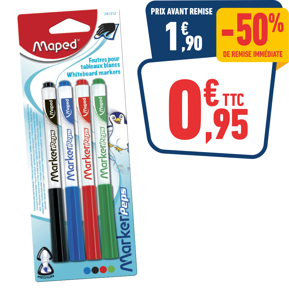 4 FEUTRES EFFACABLES ASSORTIS