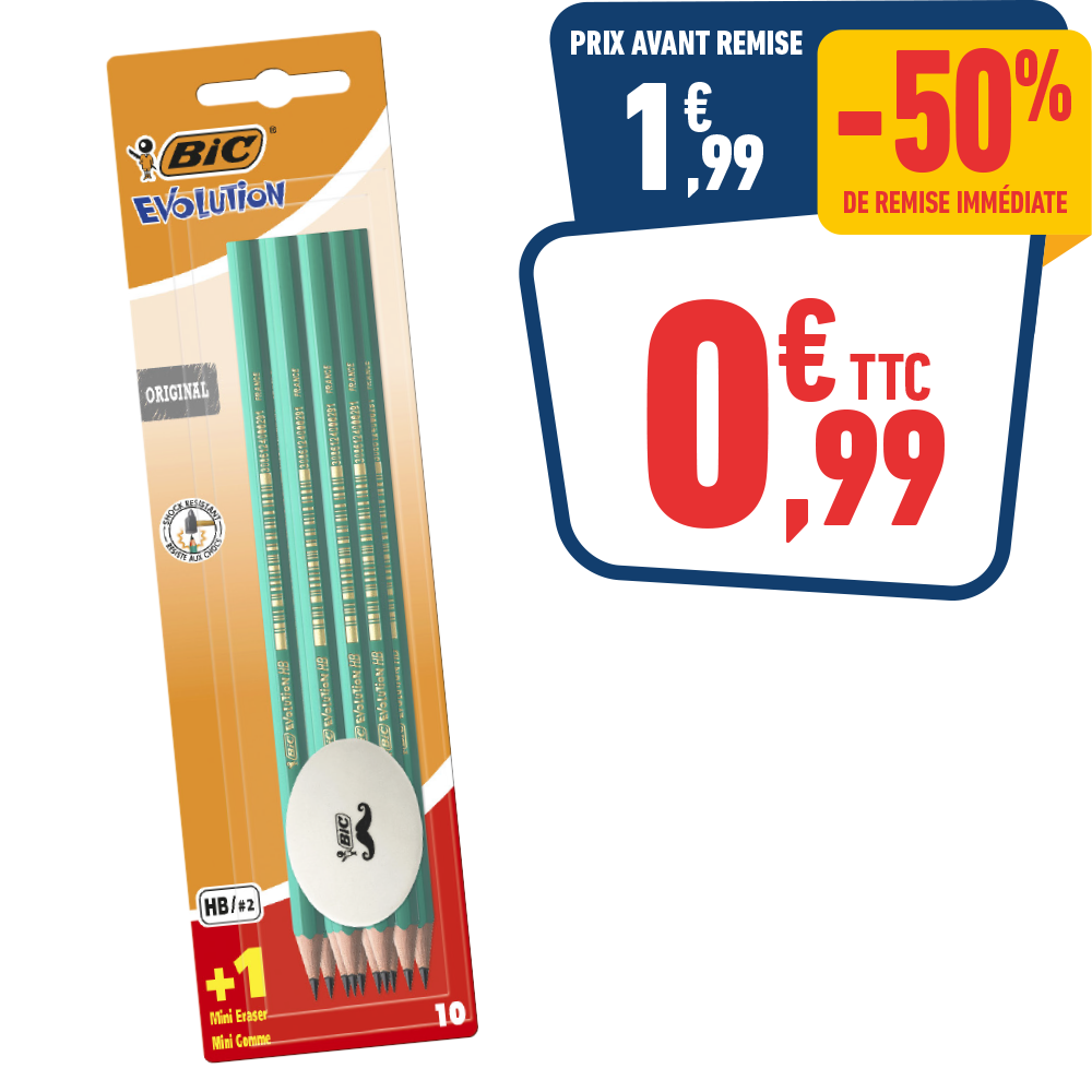 LOT DE 10 CRAYONS À PAPIER HB + 1 GOMME
