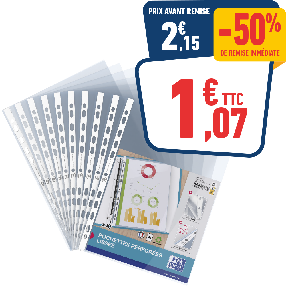 40 POCHETTES PERFORÉES A4 - LISSES