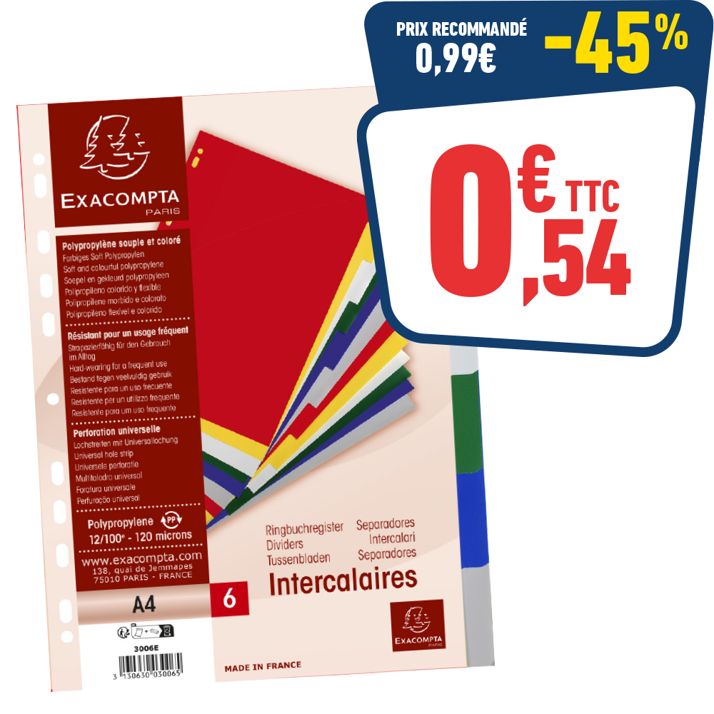 INTERCALAIRES 6 POSITIONS - A4 - POLYPROPYLÈNE