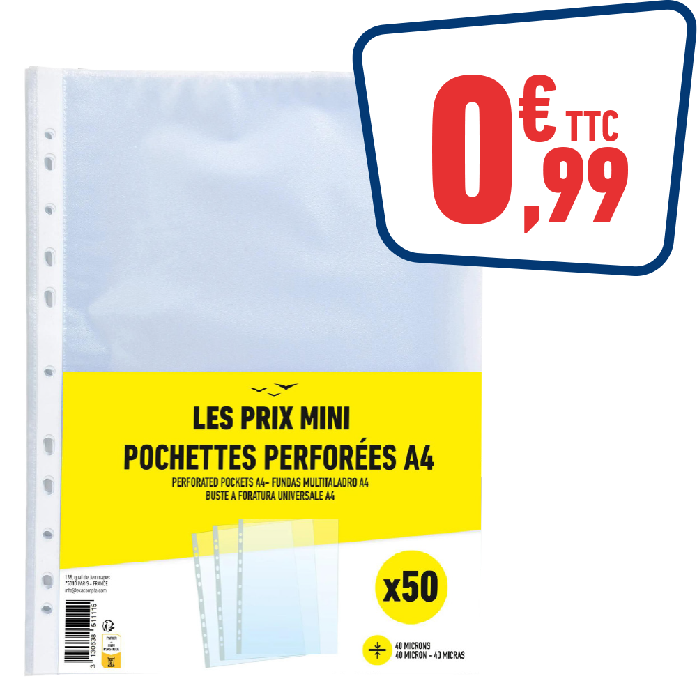 50 POCHETTES PERFORÉES A4 - GRAINÉES