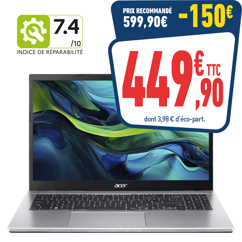 PC PORTABLE ACER 15,6 R5 5625U - 16GO RAM - 512 GO SSD – Win 11 H