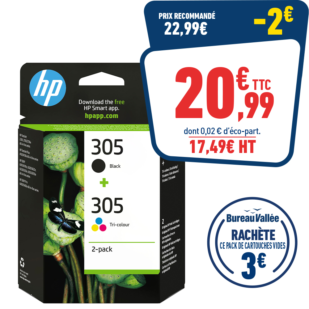 PACK 2 CARTOUCHES HP 305