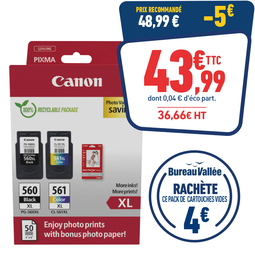 PACK DE 2 CARTOUCHES D'ENCRE CANON PG-560XL/CL-561XL
