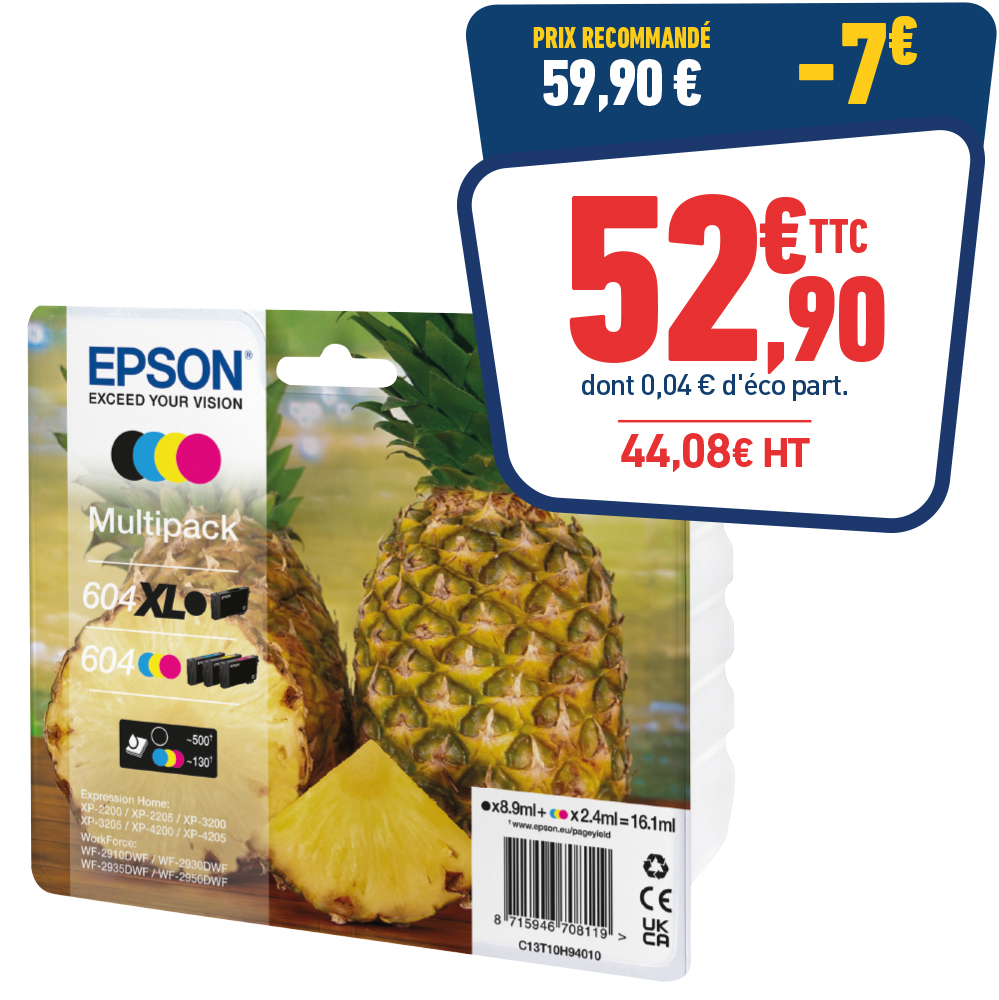 PACK DE 4 CARTOUCHES D'ENCRE EPSON 604 ANANAS