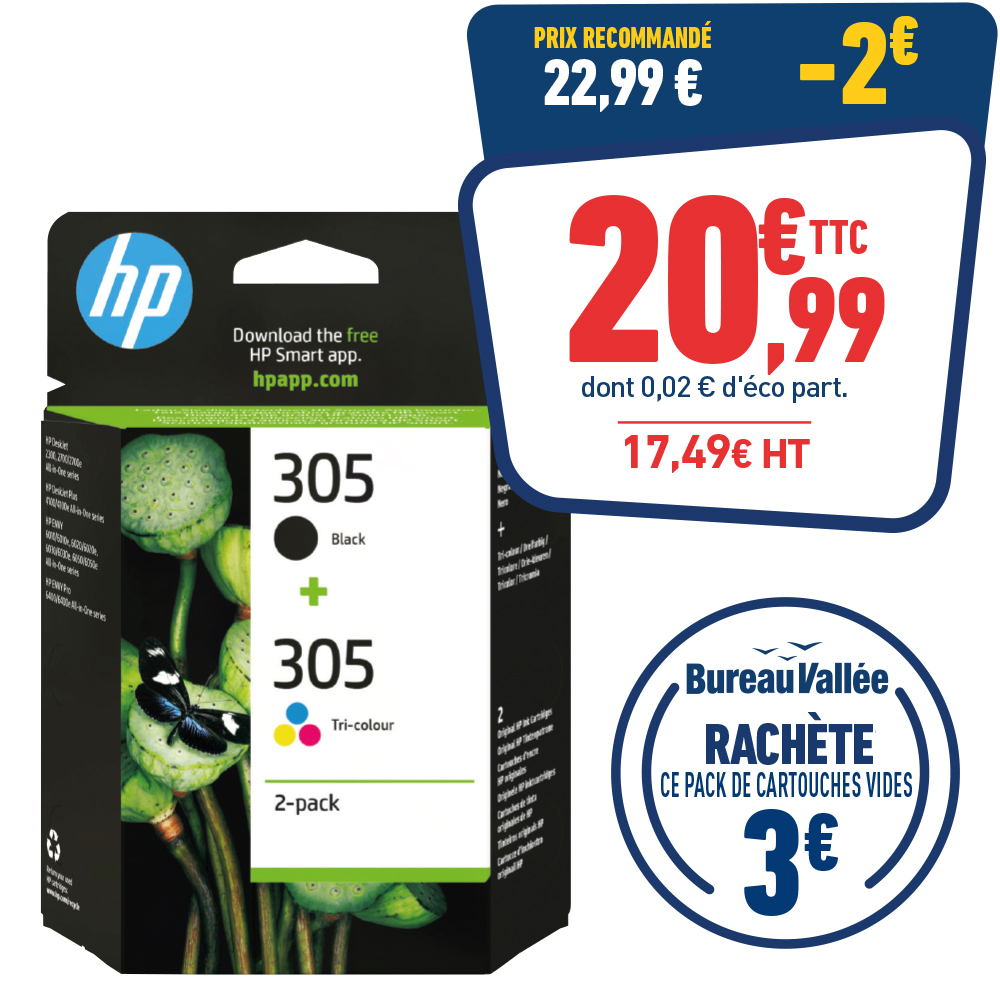 PACK DE 2 CARTOUCHES D'ENCRE HP 305