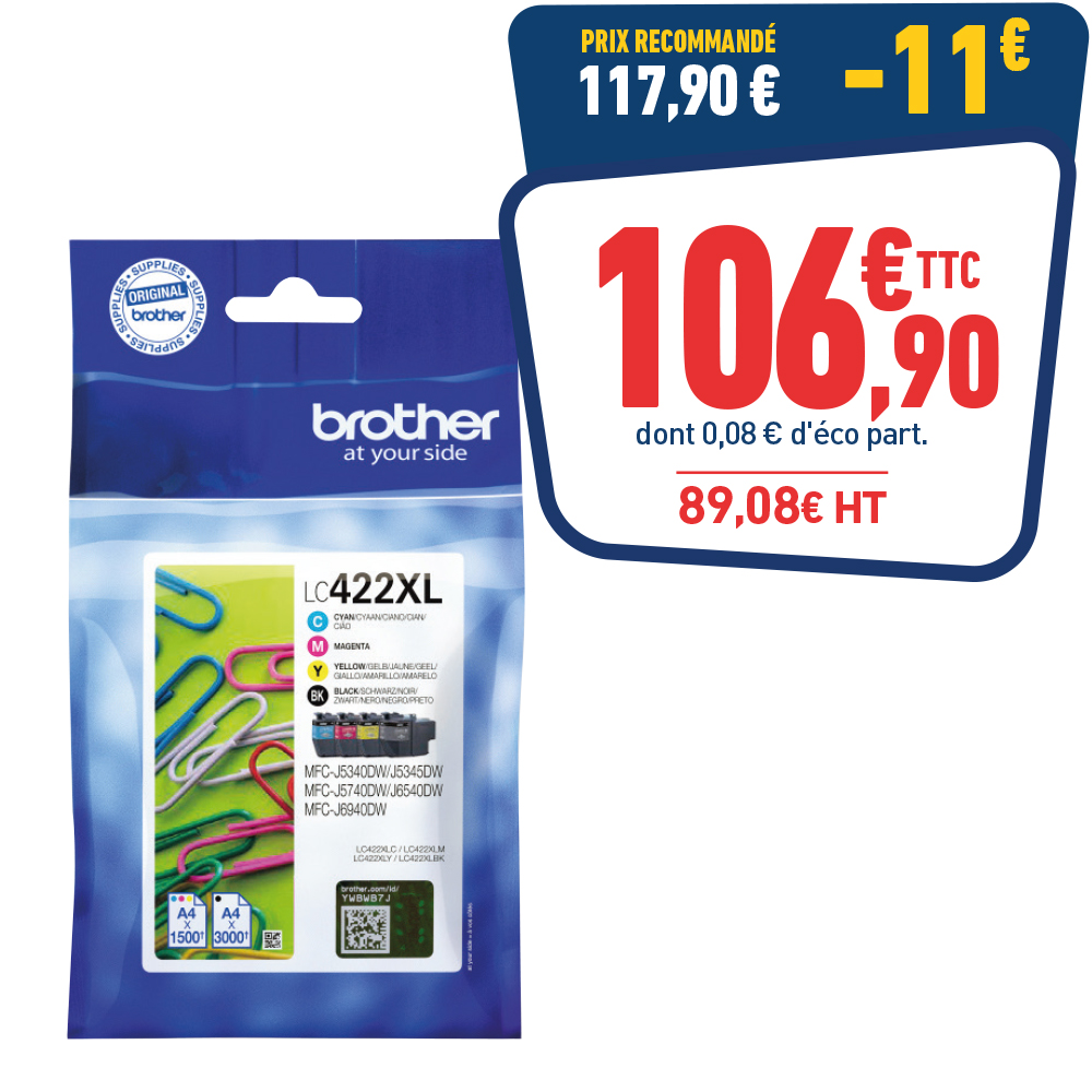 PACK DE 4 CARTOUCHES D'ENCRE BROTHER LC422XL