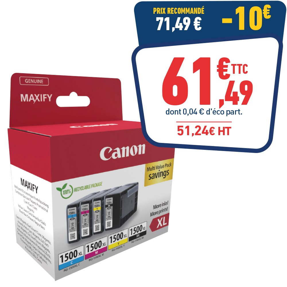 PACK DE 4 CARTOUCHES D'ENCRE CANON PGI-1500XL