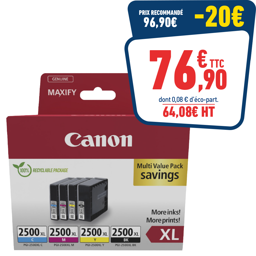 PACK DE 4 CARTOUCHES D'ENCRE CANON PGI-2500XL