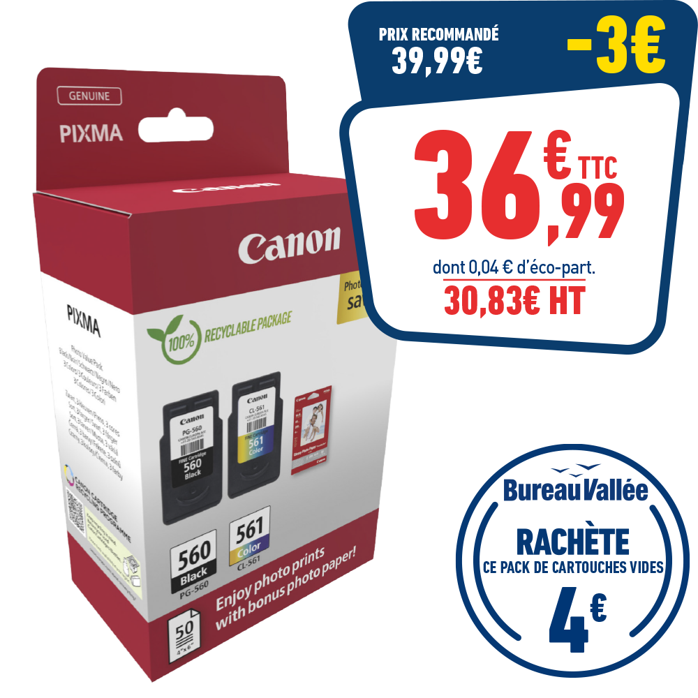 PACK DE 2 CARTOUCHES D'ENCRE CANON PG-560/CL-561