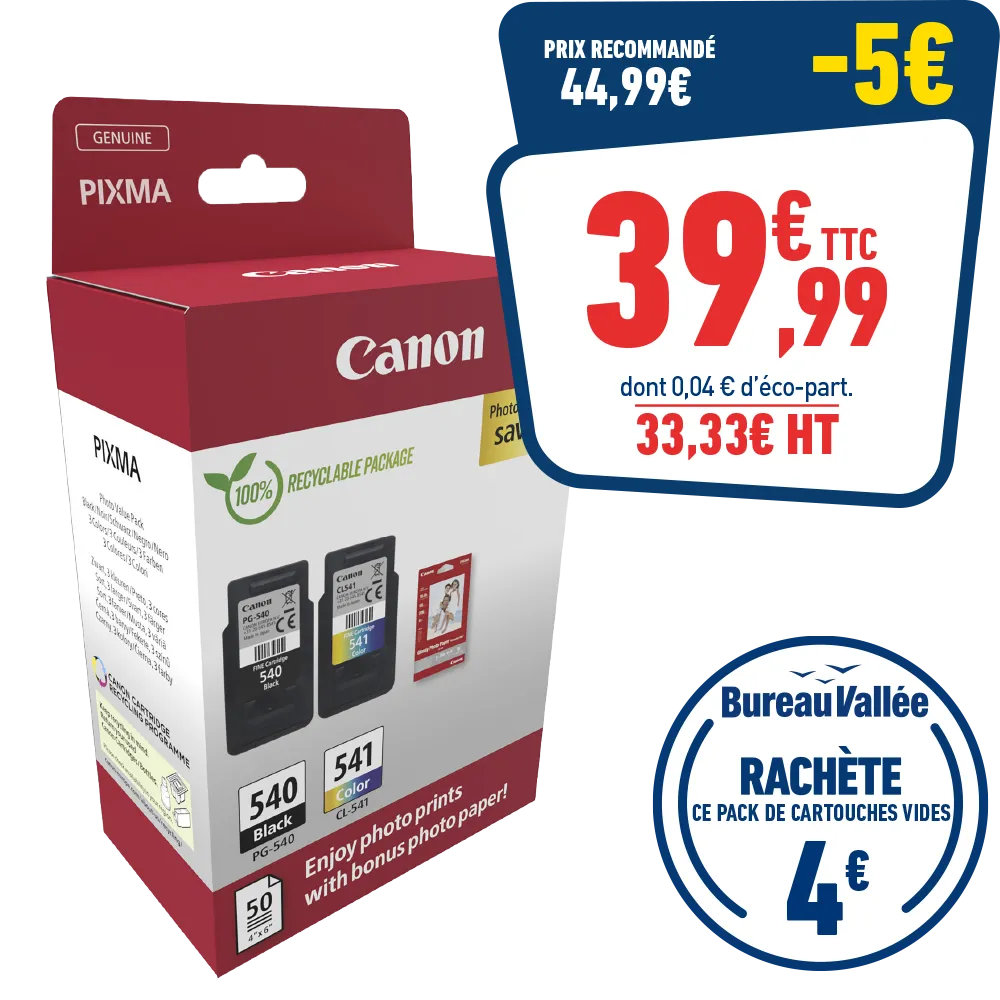 PACK DE 2 CARTOUCHES D'ENCRE CANON PG-540/CL-541