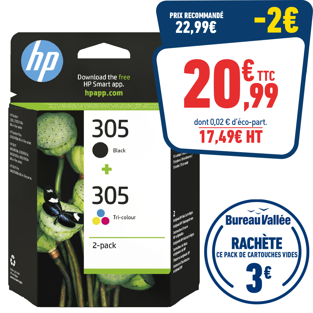 PACK DE 2 CARTOUCHES D'ENCRE HP 305