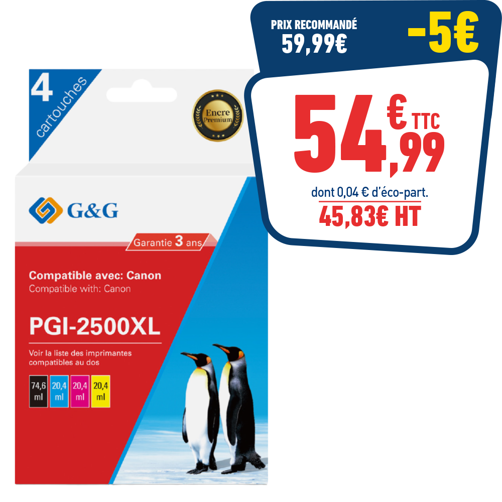 PACK DE 4 CARTOUCHES D'ENCRE COMPATIBLES CANON PGI-2500XL