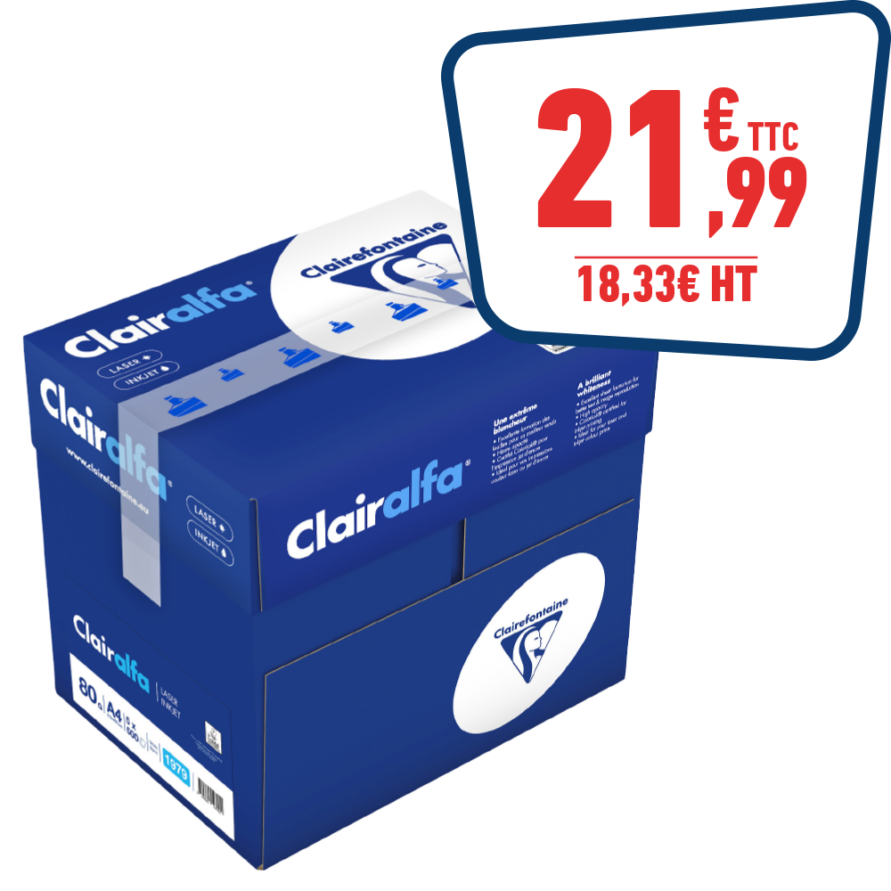 CARTON DE 5 RAMETTES DE 500 FEUILLES PAPIER BLANC - A4 - 80GR