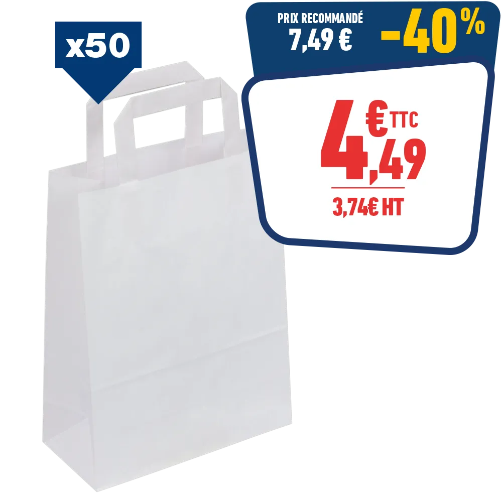 50 SACS KRAFT BLANC 18 x 8 x 22 CM